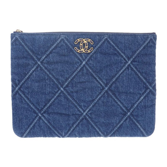 Chanel 19 Disneuf Pouch Clutch Bag Denim Blue Gold Hardware Ladies Going Out