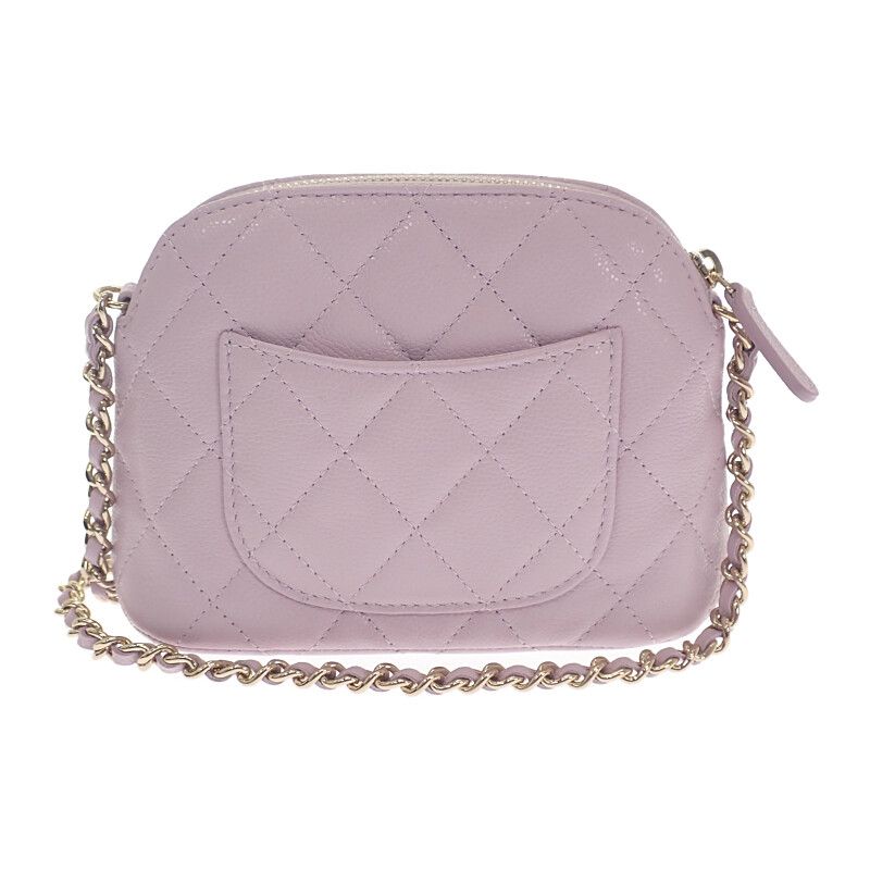 Chanel Chain Clutch Coco Mark Ap4000 Shoulder Bag Caviar Skin Purple Gold