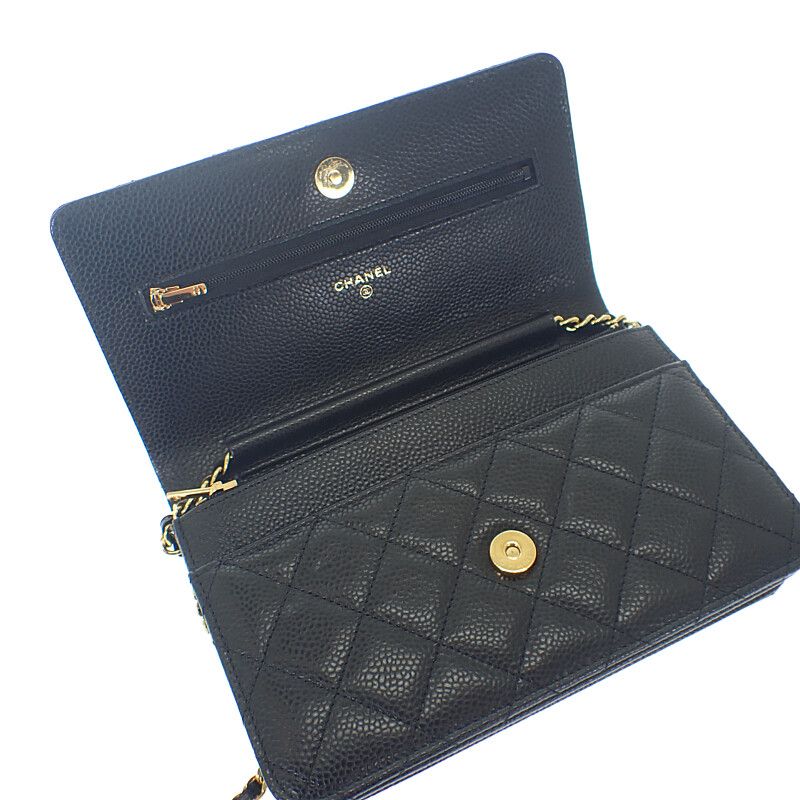 Chanel Classic Chain Wallet Ap0250-y01864-c3906 Wallet Chain Matte Caviar Skin