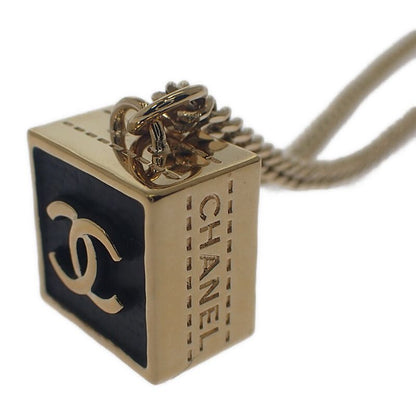 Chanel CC Square Necklace Metal Gold Black Ladies Pendant Choker Classy [grade A