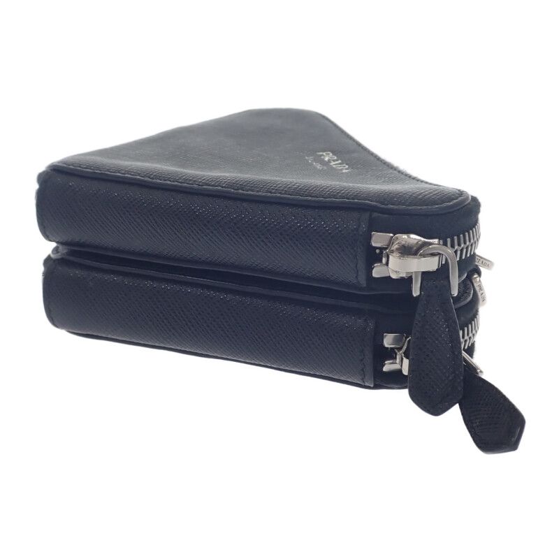 Prada Triangle Mini Pouch 1nr015 2WAY Bag Saffiano Black Silver Hardware Ladies