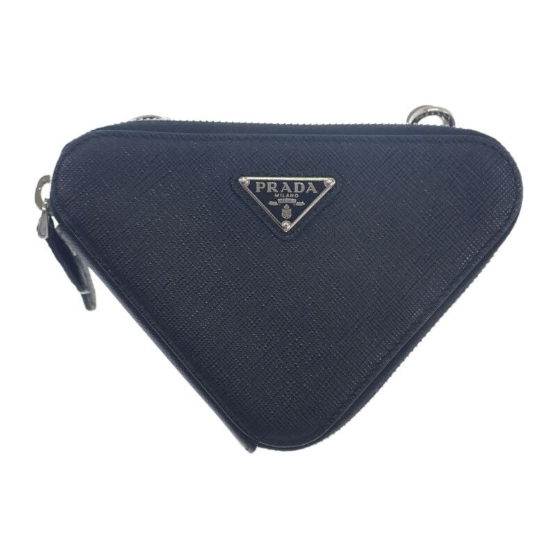 Prada Triangle Mini Pouch 1nr015 2WAY Bag Saffiano Black Silver Hardware Ladies