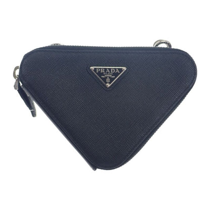 Prada Triangle Mini Pouch 1nr015 2WAY Bag Saffiano Black Silver Hardware Ladies