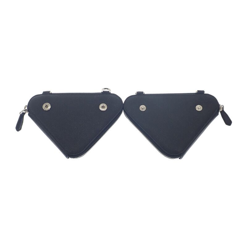 Prada Triangle Mini Pouch 1nr015 2WAY Bag Saffiano Black Silver Hardware Ladies