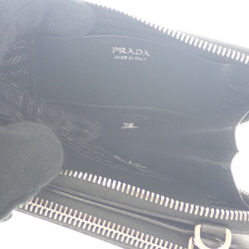 Prada Triangle Mini Pouch 1nr015 2WAY Bag Saffiano Black Silver Hardware Ladies