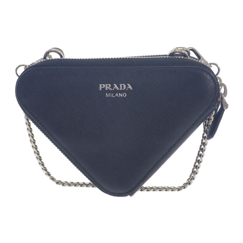 Prada Triangle Mini Pouch 1nr015 2WAY Bag Saffiano Black Silver Hardware Ladies