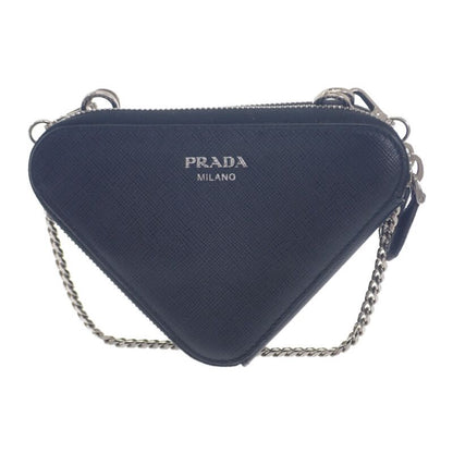 Prada Triangle Mini Pouch 1nr015 2WAY Bag Saffiano Black Silver Hardware Ladies