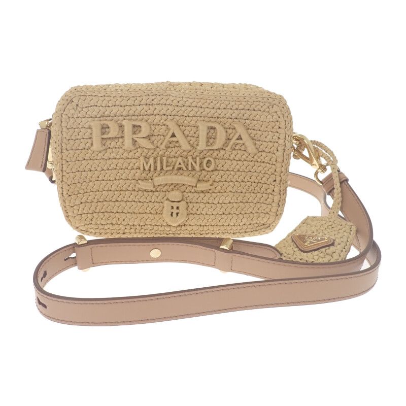 Prada Raffia Shoulder 1bh196 Shoulder Bag Pouch Basket Bag Raffia Leather