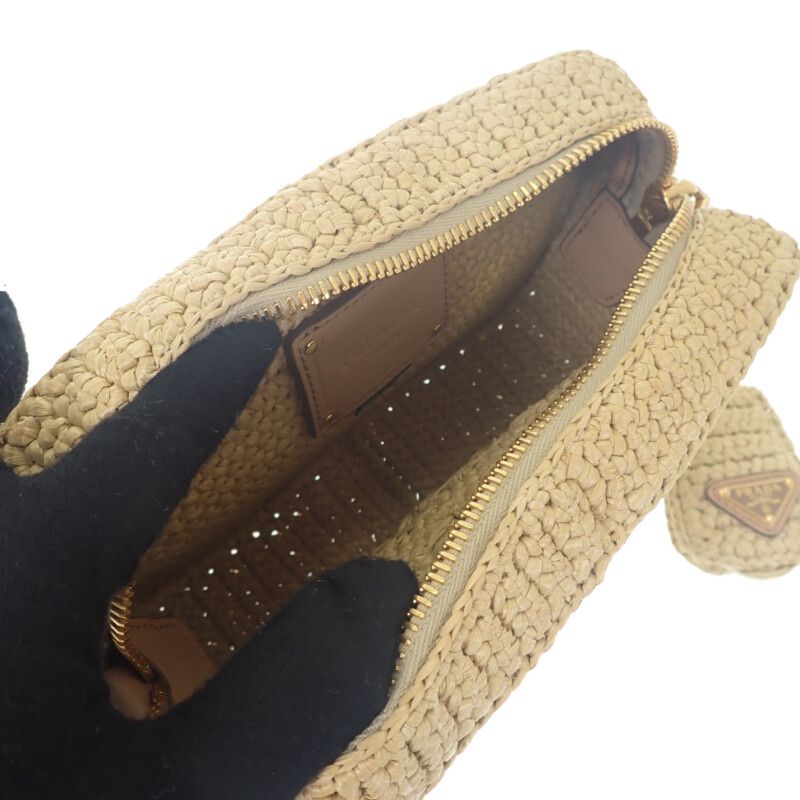 Prada Raffia Shoulder 1bh196 Shoulder Bag Pouch Basket Bag Raffia Leather