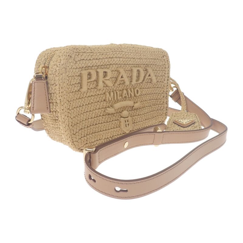 Prada Raffia Shoulder 1bh196 Shoulder Bag Pouch Basket Bag Raffia Leather