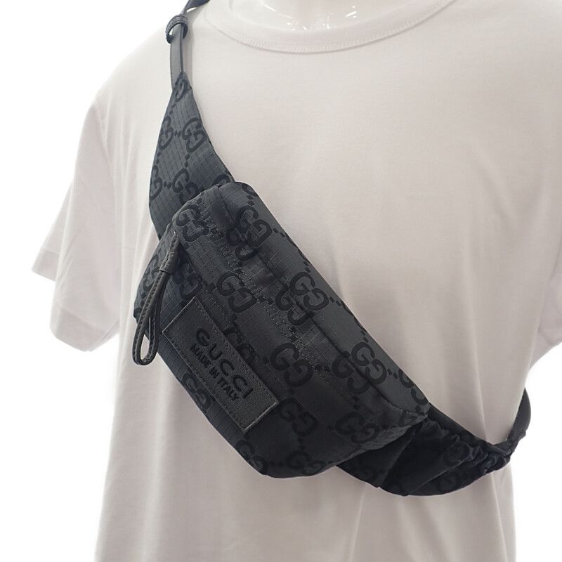 Gucci Belt Bag Large 767934 Body Bag GG Recycled Polyester Black Gray Silver