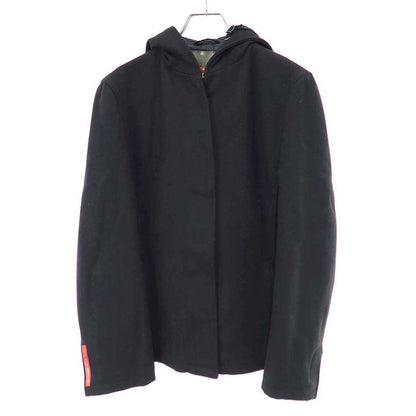 Prada Sport Wool Nylon Layered Hooded Jacket Black 42
