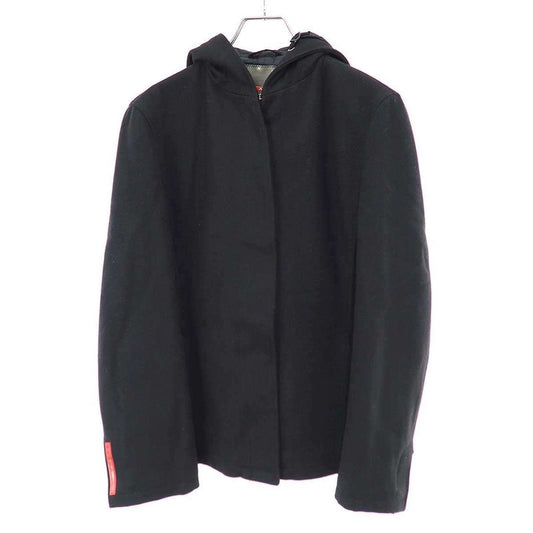 Prada Sport Wool Nylon Layered Hooded Jacket Black 42