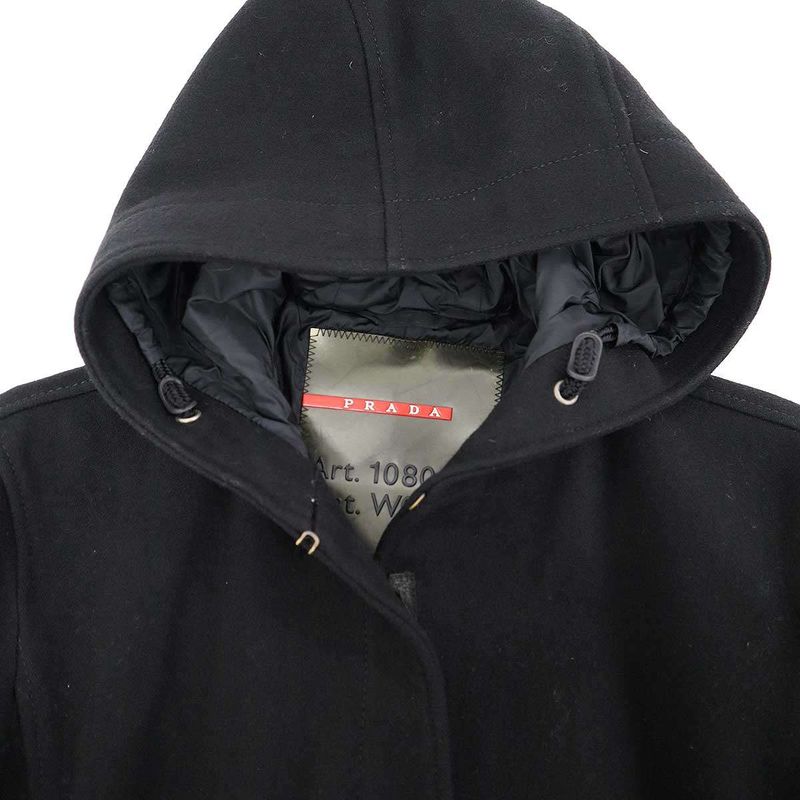 Prada Sport Wool Nylon Layered Hooded Jacket Black 42