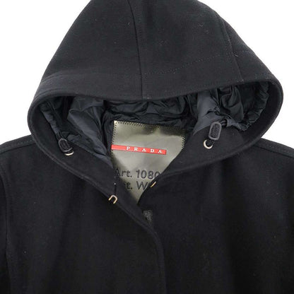 Prada Sport Wool Nylon Layered Hooded Jacket Black 42