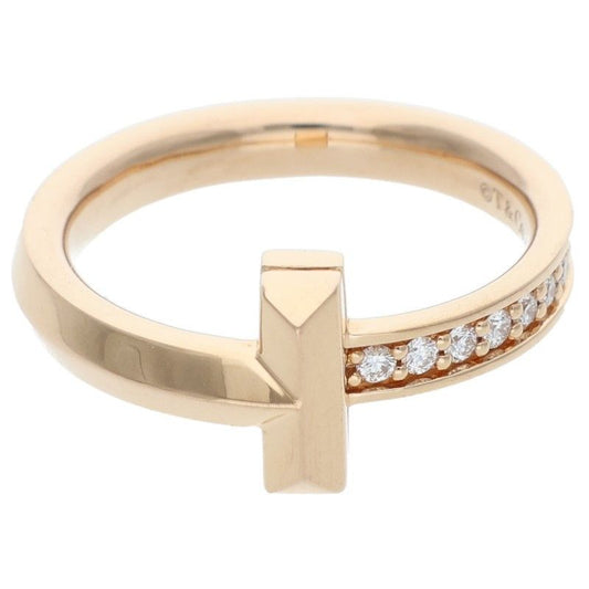 Tiffany & Co T One 18K Pink Gold Half Diamond Ring Men's Size 6