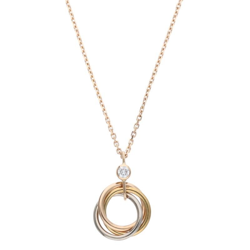 Cartier Trinity 18K Yellow Gold PG WG Diamond Necklace Men's