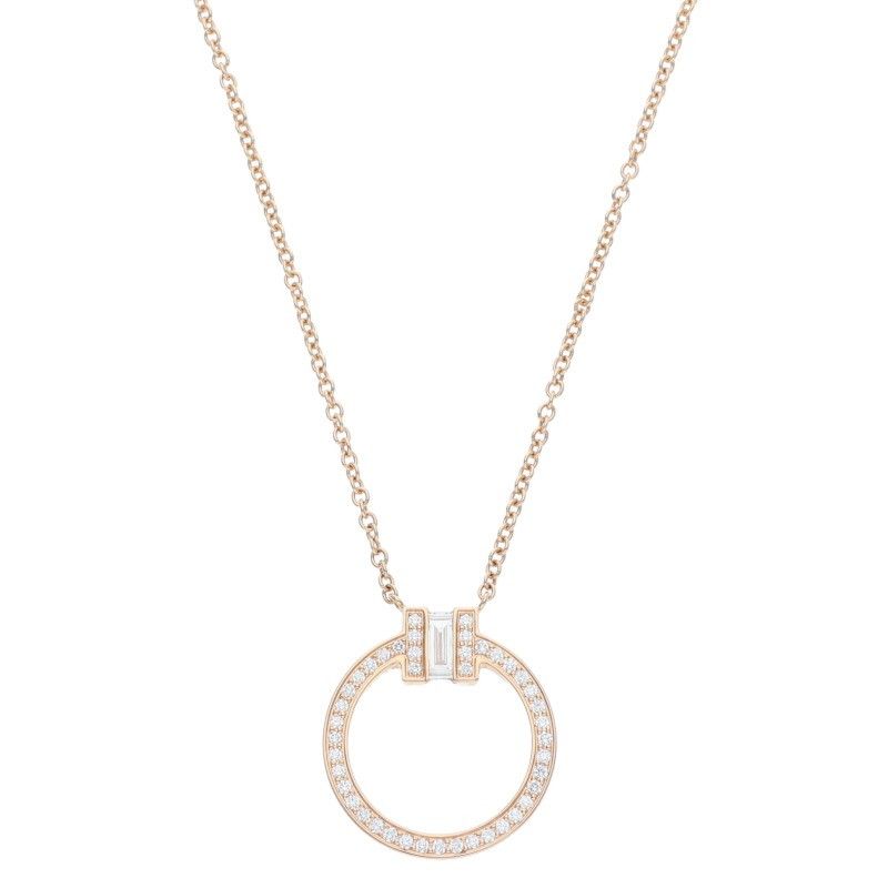 Tiffany & Co T Diamond 18K Pink Gold Pavé Diamond Necklace Men's