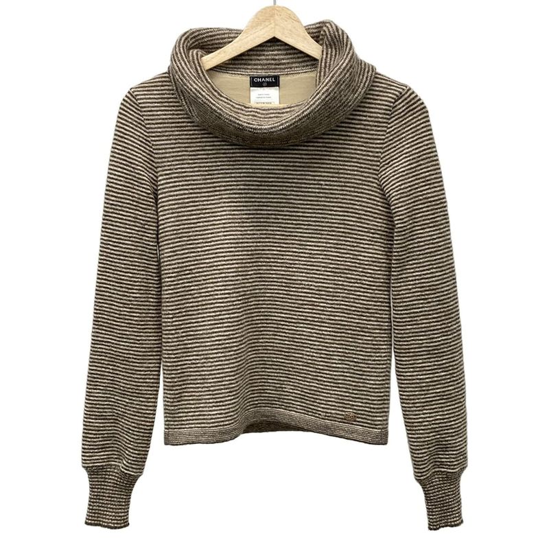 Chanel Long Sleeved Sweater Size 36 S Women - P52783 Grey Beige And White