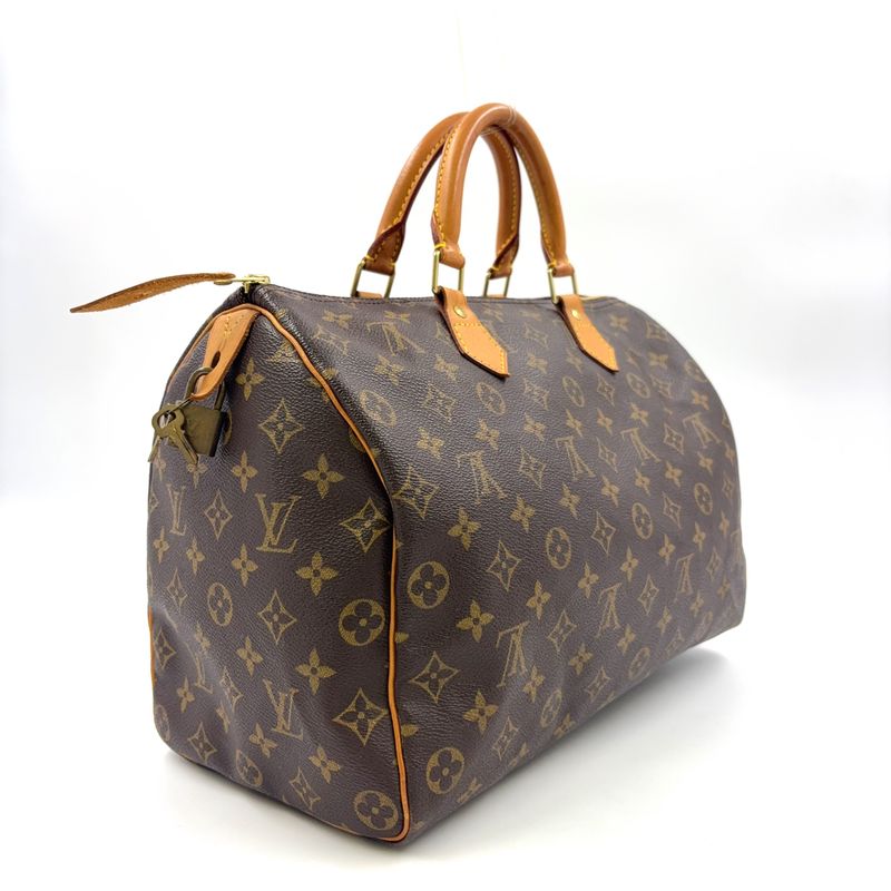 Louis Vuitton Speedy 35 Monogram Leather X PVC Brown Handbag Gold M41524