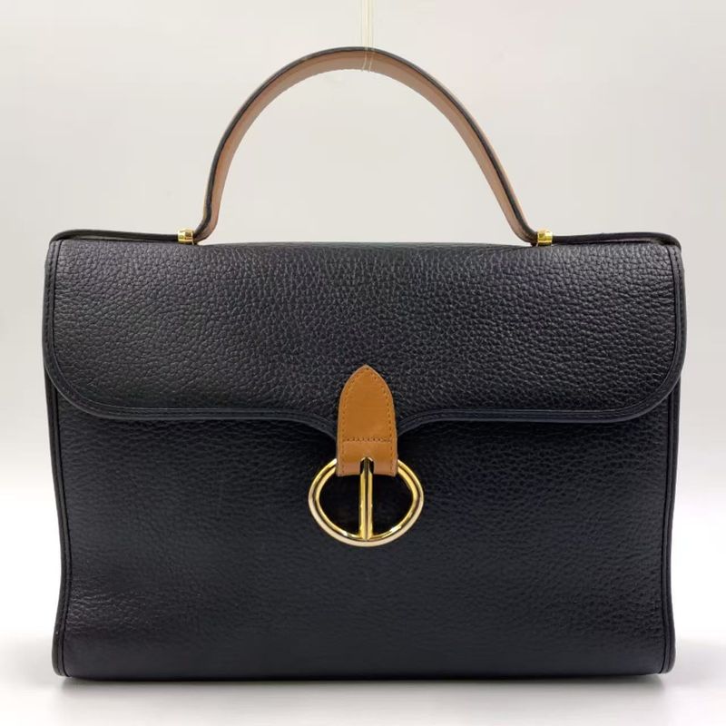 Christian Dior Gold Logo Hardware Leather Black And Light Brown Handbag Gold