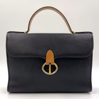 Christian Dior Gold Logo Hardware Leather Black And Light Brown Handbag Gold