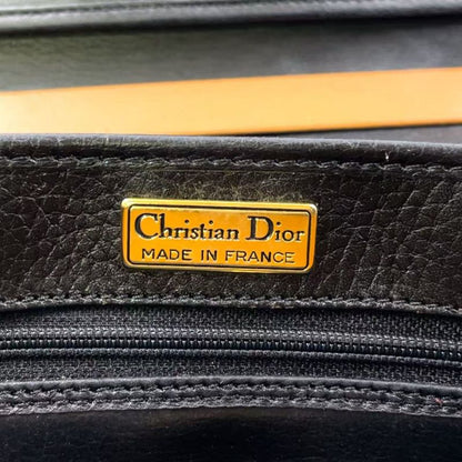 Christian Dior Gold Logo Hardware Leather Black And Light Brown Handbag Gold
