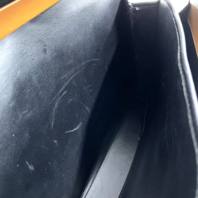 Christian Dior Gold Logo Hardware Leather Black And Light Brown Handbag Gold