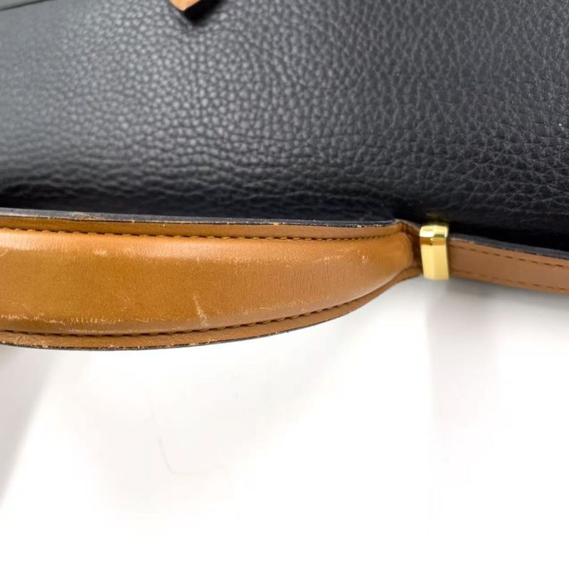 Christian Dior Gold Logo Hardware Leather Black And Light Brown Handbag Gold