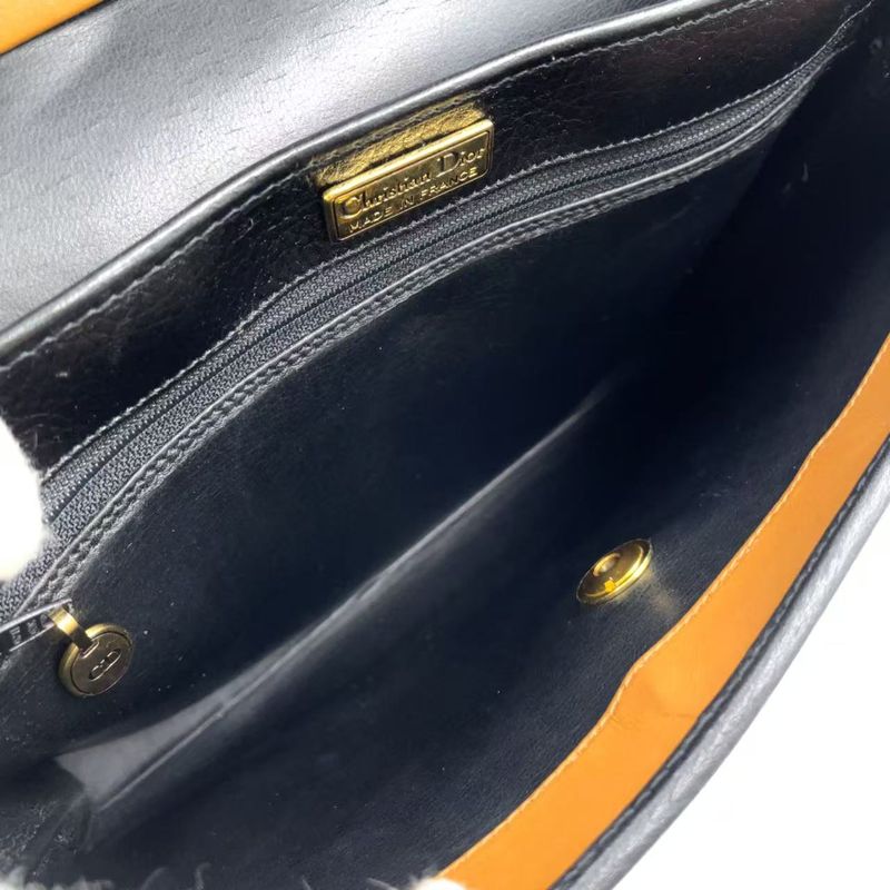 Christian Dior Gold Logo Hardware Leather Black And Light Brown Handbag Gold