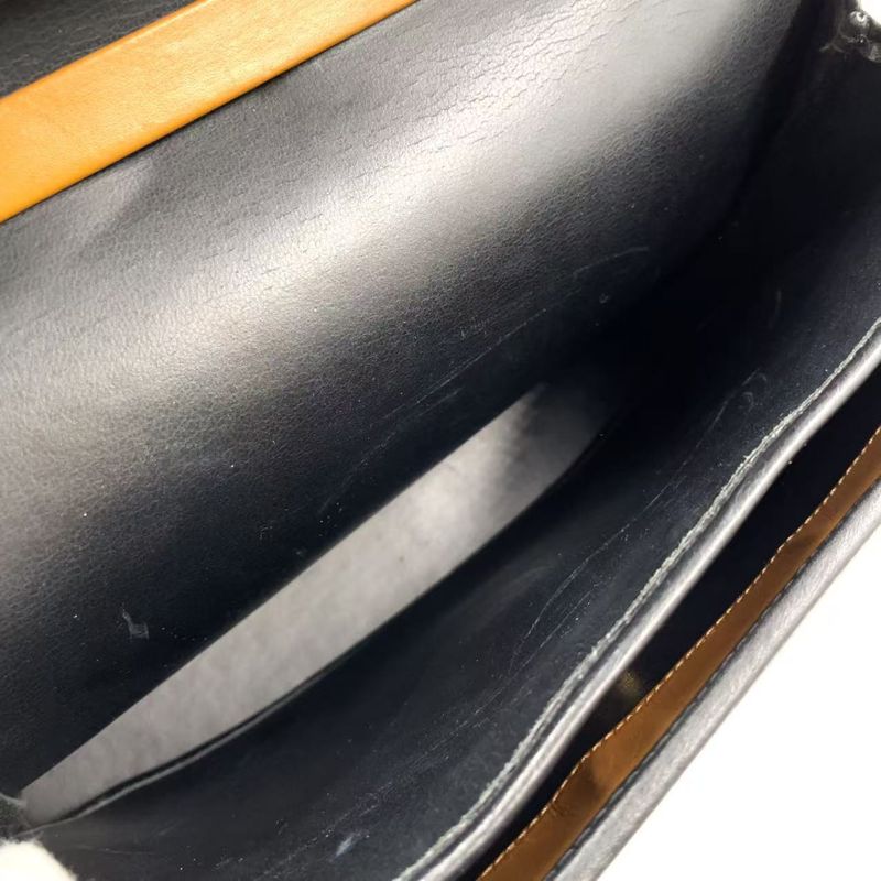 Christian Dior Gold Logo Hardware Leather Black And Light Brown Handbag Gold