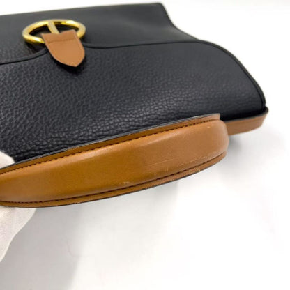 Christian Dior Gold Logo Hardware Leather Black And Light Brown Handbag Gold