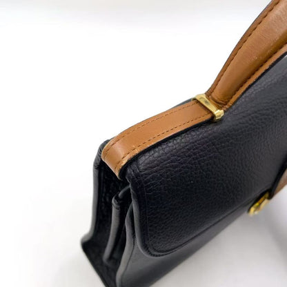 Christian Dior Gold Logo Hardware Leather Black And Light Brown Handbag Gold