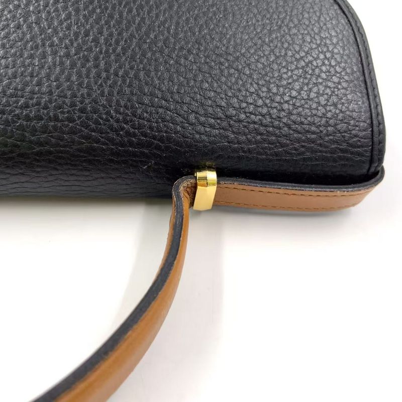 Christian Dior Gold Logo Hardware Leather Black And Light Brown Handbag Gold