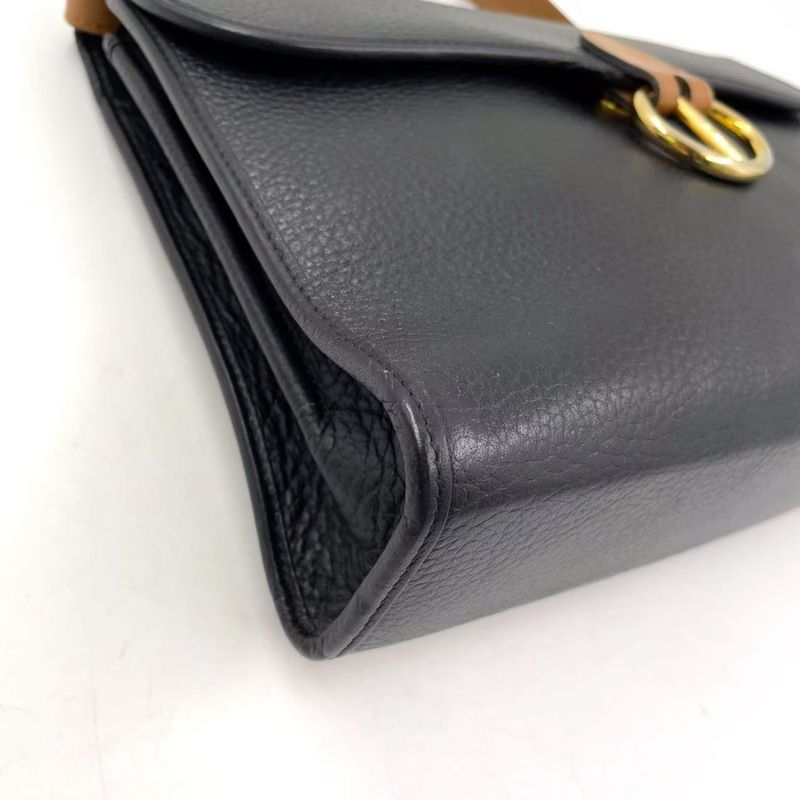 Christian Dior Gold Logo Hardware Leather Black And Light Brown Handbag Gold