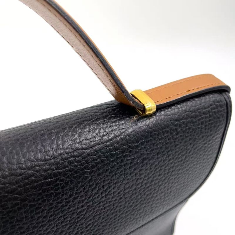 Christian Dior Gold Logo Hardware Leather Black And Light Brown Handbag Gold