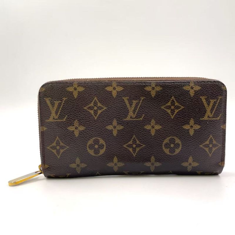 Louis Vuitton Zippy Wallet Monogram PVC Brown Round Zipper Long Wallet Gold