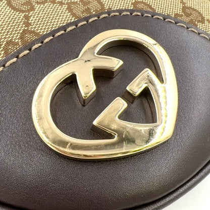 Gucci GG Canvas Lovely Heart Leather X Canvas Dark Brown X Beige Shoulder Bag