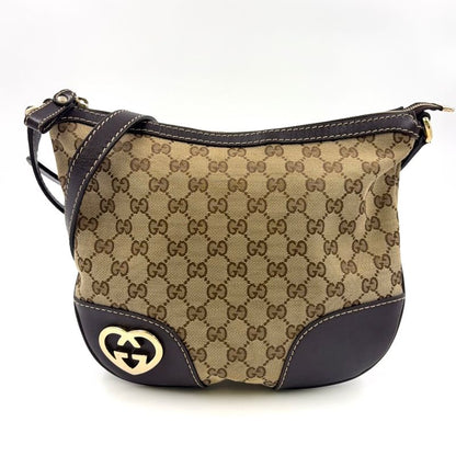 Gucci GG Canvas Lovely Heart Leather X Canvas Dark Brown X Beige Shoulder Bag