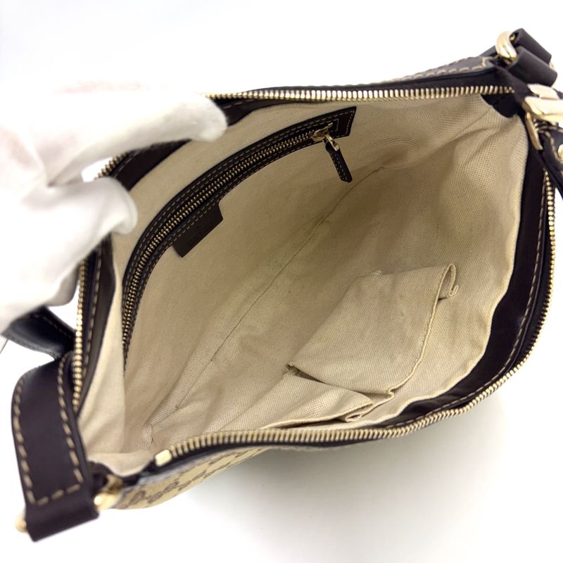 Gucci GG Canvas Lovely Heart Leather X Canvas Dark Brown X Beige Shoulder Bag