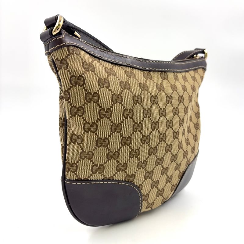 Gucci GG Canvas Lovely Heart Leather X Canvas Dark Brown X Beige Shoulder Bag