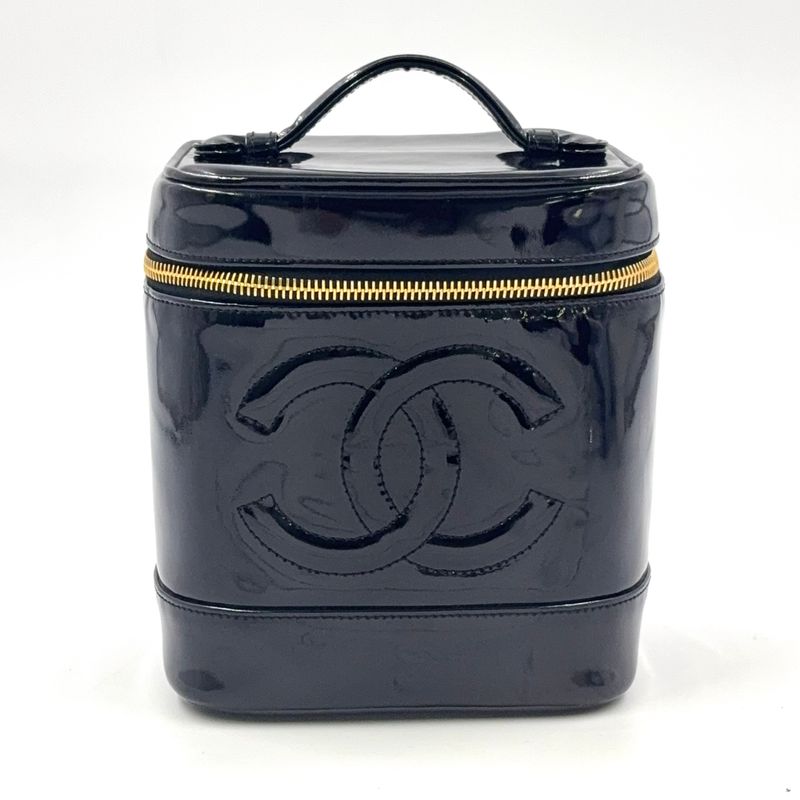 Chanel Coco Mark Enamel Vanity Serial No 4 Enamel Leather Black Handbag Gold