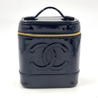 Chanel Coco Mark Enamel Vanity Serial No 4 Enamel Leather Black Handbag Gold