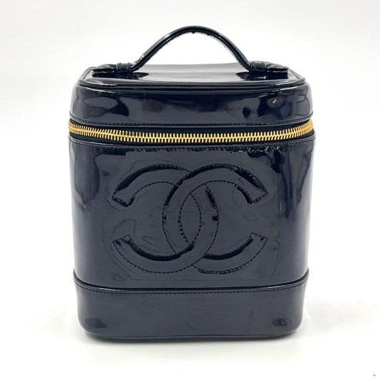 Chanel Coco Mark Enamel Vanity Serial No 4 Enamel Leather Black Handbag Gold