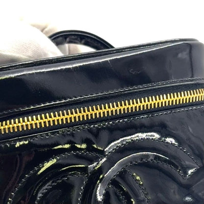 Chanel Coco Mark Enamel Vanity Serial No 4 Enamel Leather Black Handbag Gold