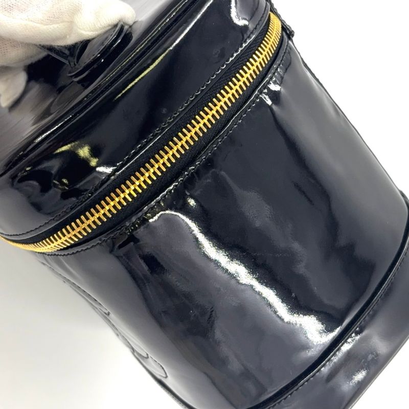 Chanel Coco Mark Enamel Vanity Serial No 4 Enamel Leather Black Handbag Gold