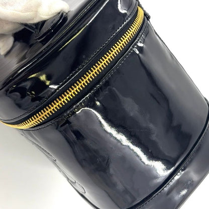 Chanel Coco Mark Enamel Vanity Serial No 4 Enamel Leather Black Handbag Gold