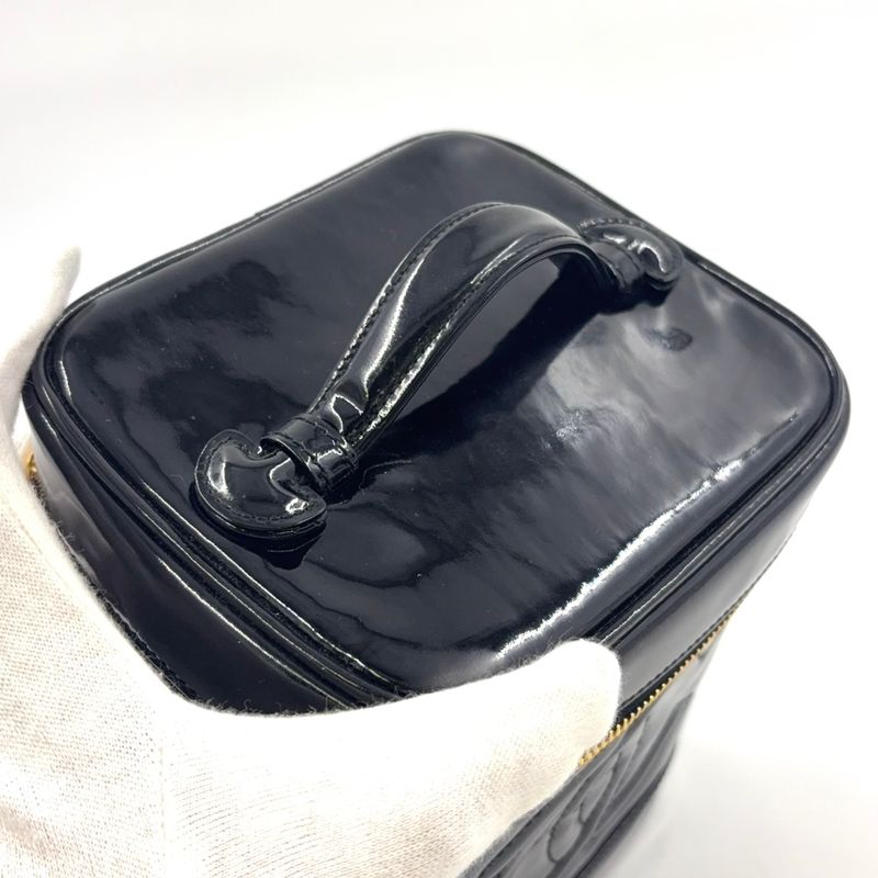 Chanel Coco Mark Enamel Vanity Serial No 4 Enamel Leather Black Handbag Gold