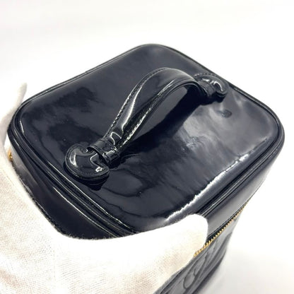 Chanel Coco Mark Enamel Vanity Serial No 4 Enamel Leather Black Handbag Gold
