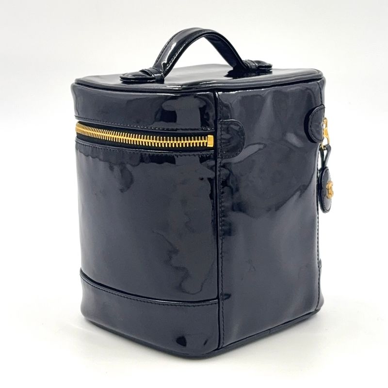 Chanel Coco Mark Enamel Vanity Serial No 4 Enamel Leather Black Handbag Gold